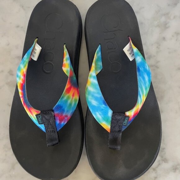 CHACO Chillos Flip Flop Dark Tie Dye Noir 8 M - Picture 2 of 16